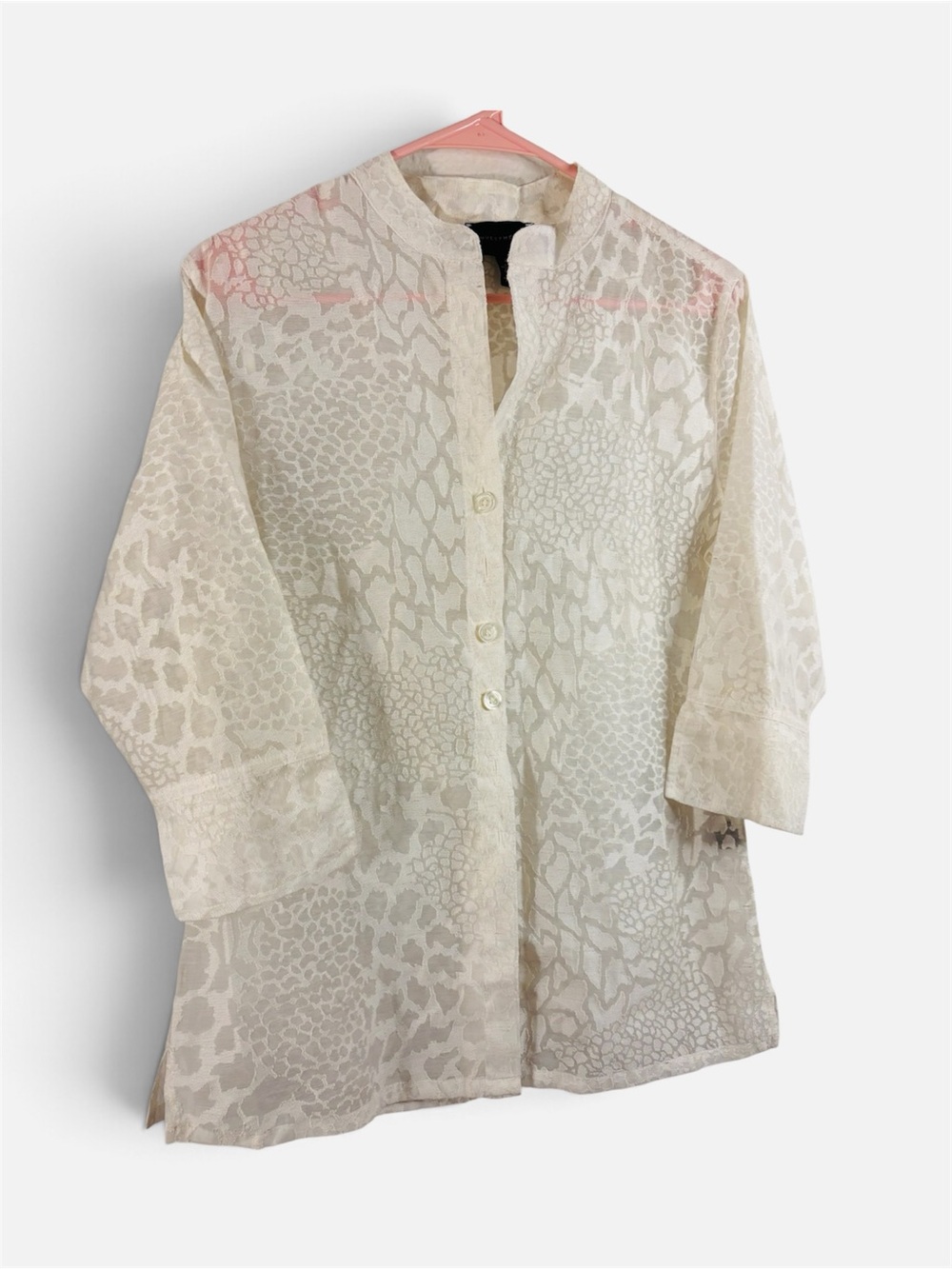 Investments Cream Sheer Animal-Pattern Button-Down Top